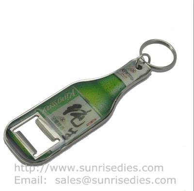 China Zamak Bottle shaped bottle opener key tag, epoxy dome bottle shape beer opener key ring for sale