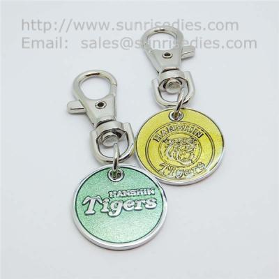 China Glass enamel metal coin key tags, glass enamel supermarket trolley coin holders, for sale