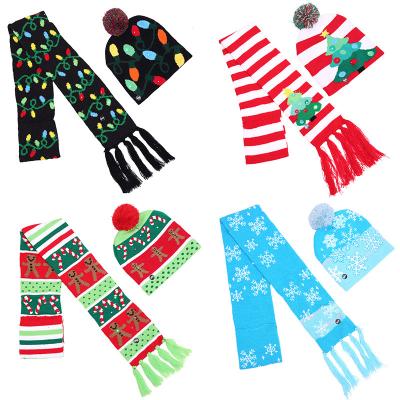 China New Kids Acrylic Christmas Knitted Scarf LED Costume With Light Christmas Decoration Light Hats Present for sale