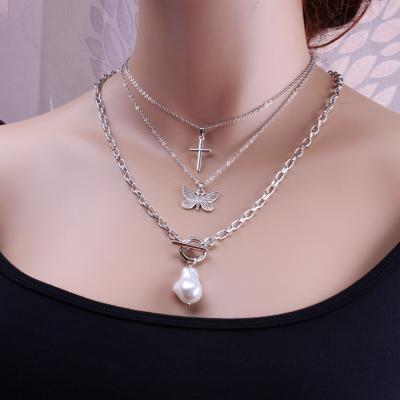 China Wholesale CLASSIC Large Pearl Drop Butterfly Necklace Fashion Jewelry Necklaces Choker Stainless Steel Necklace for sale