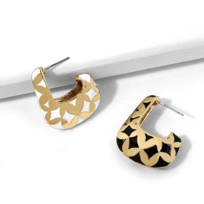 China Fashion Eco-friendly Geometric Alloy Drip Oil Overdone Fashion Earrings Gold Plated Earrings For Women for sale