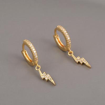 China Wholesale Fashion Jewelry Copper Zircon Eco-friendly Earrings Trend 2021 Lightning Pendant Earrings Clip On Accessories for sale