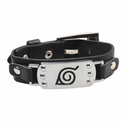 China Naruto Konoha Logo Leather Bracelet Ninja Steel Anime Braided Bracelet Male Men's Bracelet Eco-Friendly Bracelet for sale