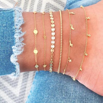 China 6pcs/set Eco-friendly Wholesale Lightning Star Layer Beach Anklet Sets Chain Accessories For Women for sale