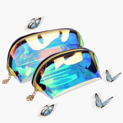 China Waterproof Cool Iridescent Transparent Cosmetic Bags Laser Coin Purse Zipper Clutch Punch Decoration Make Up Bag for sale