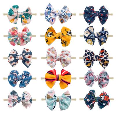 China New Eco-friendly Bohemia Flower Kids Headband Nylon Printed Newborn Infant Infant Knot Bows Headband Baby Newborn Infant Headband for sale