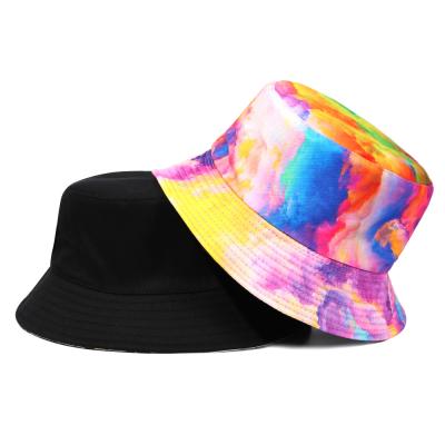 China Colorful Reversible Print Double-Side-Wear Fisherman Hat Sun Caps Tie Dye Outdoor Bucket Hats Eco-Friendly Reversible Hats for sale