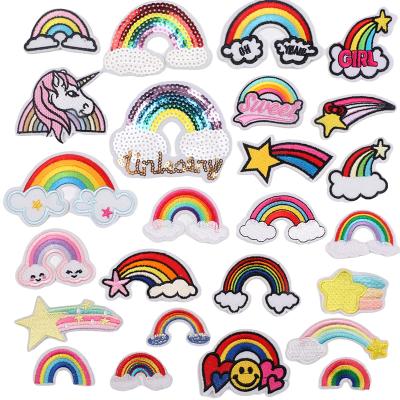 China Other Beautiful Girls Rainbow Iron On Patches On Clothes Badge Dress Jacket Cowboy Garment Sew On Decoration Stickers On Clothes for sale