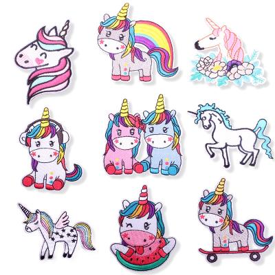 China Other 9pcs Set DIY Cute Unicorn Patch Iron On Cartoon Embroidered Patches For Clothes Strip Anime Rainbow Patch Bulk Cartoon Sticker for sale