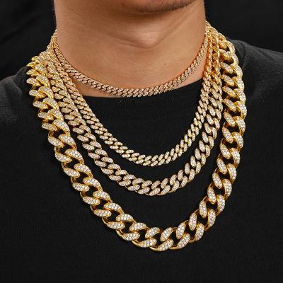 China High Quality/Hip Hop/Drop Punk Shipping Hip Hop Jewelry Iced Out 18K Gold Plated Zircon Diamond Miami Cuban Link Chain Necklace for sale