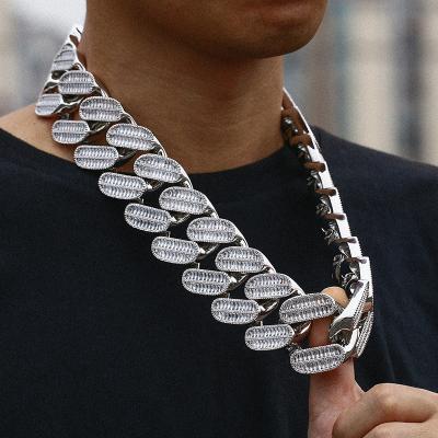 China High Quality/Hip Hop/Zircon Plated Luxury Chunky Cuban Link Baguette Chain White Gold Drop Shipping Punk Jewelry 40mm Custom for sale