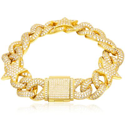 China Hip Hop& High Quality Drop Shipping Bileklik Fashion Jewelry 16mm Zircon 18K Gold Plated Miami Cuban Link Bracelet for sale