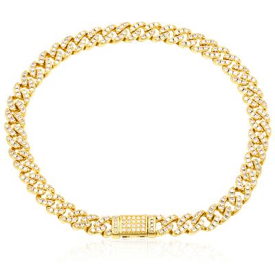 China Hip Hop/Women Drop Shipping Gold High Quality Jewelry 6mm Cuban Link Bracelet Real Plated Brass CZ Stone Iced Out Bangle for sale