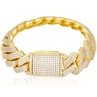 China High Quality Hip Hop/Drop Shipping Jewelry 20mm Chunky Cuban Link Outlet Zircon Bracelet Pulseira Gold Vermeil Iced Bracelet for sale