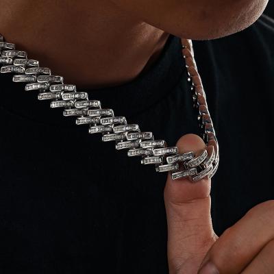 China Hip Hop/High Quality/Fashion Drop Shipping Iced Out 14mm 925 Sterling Silver Baguette Moissanite Diamond Miami Cuban Link Chain for sale