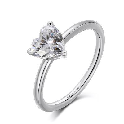 China Drop Shipping TRENDY Solid Gold Filled 925 Sterling Silver 1ct Heart Cut VVS Moissanite Solitaire Engagement Ring for sale