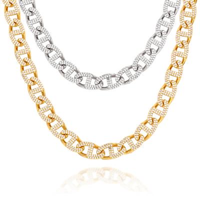 China High Quality Hop Drop/Hip Shipping 12mm Gold Plated 925 Sterling Silver CZ Stone Cuban Link Chain Necklace for sale