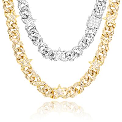 China Wholesale 15MM Cuban Link Custom Luxury Fashion AAA+ Diamond Star Iced Out CZ Chain Necklace High Quality for sale