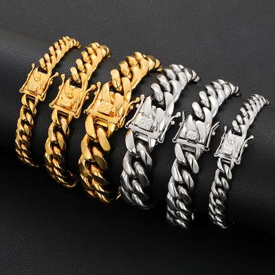 China High Quality Hip Hop/Drop Shipping Stainless Steel Jewelry Luxury 18K Gold Plated Stainless Steel Cuban Link Bracelet for sale