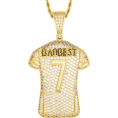 China Hiphop/High Quality/Punk Drop Shipping Free Engrave Logo Full Pave Zircon 18k Gold Plated Tank Top Number 7 Pendant Necklace for sale