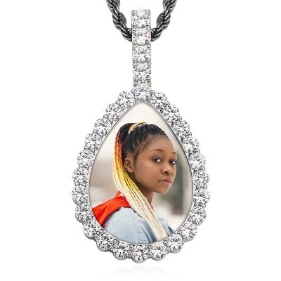 China High Quality/Hip Hop/DIY Drop Shipping Trendy Jewelry Newest 2021 Large Setting Zircon Iced Out Pear Shape Pendant Custom Photo for sale