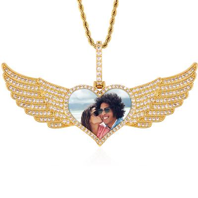 China Hiphop/DIY/Memory Drop Shipping Custom Jewelry Hip Hop CZ Diamond Photo Pendant Wing Photo Pendant Heart Gold Plated for sale