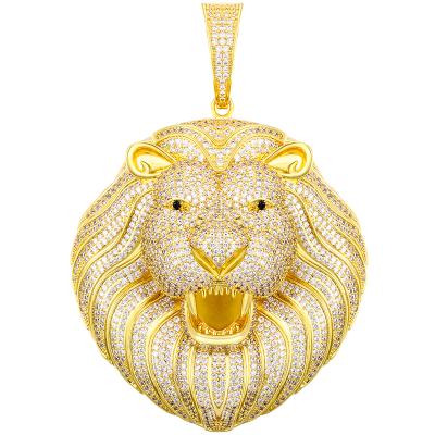 China Hiphop/High Quality/Fashion Drop Shipping Iced Out 18K Gold Plated Zircon Lion Pendant Necklace Lion Head Pendant Micro Paved for sale