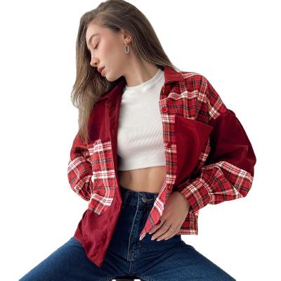 China New Arrivals Breathable Vintage Contrast Color Plaid Shirt Patchwork Casual Fashionable Women Long Sleeve Shirt Streetwear for sale