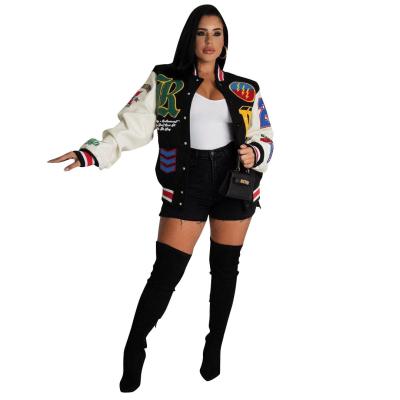 China New Arrivals Women Fashionable Jacket Girl's Breathable Patchwork Embroidered Baseball Heat Fleece Fleece Coat Streetwear for sale