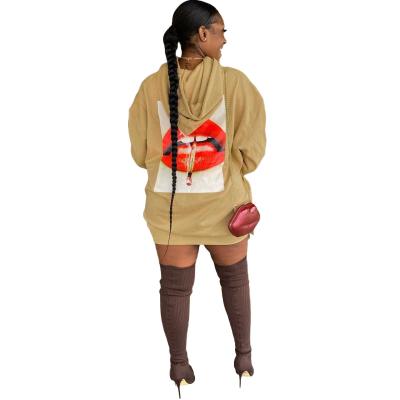 China New Arrivals Breathable Women Casual Loose Hooded Dress Fashion Painted Long Sleeve Hoodies Dress Streetwear for sale