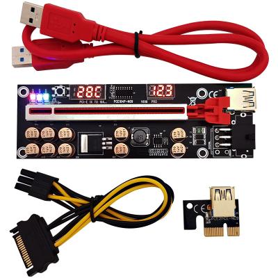 China VER016 10 Adapter PCI-e PCIE 1X Gold Capacitors Pcie Riser to 16X Riser Adapter Card with Voltage Temperature LED Display for sale