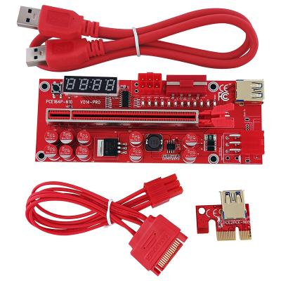 China Newest PCI-e Adapter V014 PRO PCIE Red Card 2022 Riser Card 1X To 16X GPU Adapter With Temperature Control PCIE Riser Card VER014 for sale