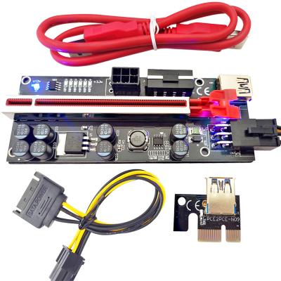 China Red PCI-e Adapter PCI Express Card Ver 010s Plus Extension Adapter USB 3.0 Cable Power with 6 Led 8 Capacitors Metal Slot pcie GPU Risers for sale