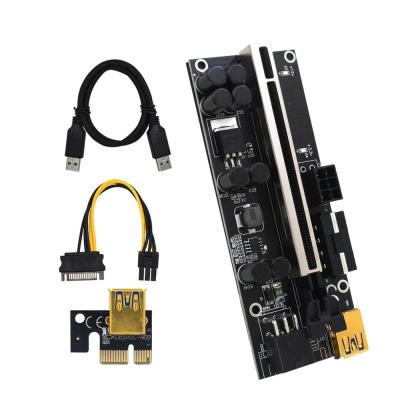 China Newest PCIe VER 009s Riser Card Plus 6 Pin Graphics Card With 6 LED Lights USB 3.0 1x To 16x PCI-E Riser Card SATA 6 Pin Power 12.9*4.4*1.2 for sale