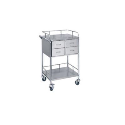 China Traditional Two Layer Stainless Steel Medical Instrument Trolley Treatment Trolley With Rail And Drawers for sale