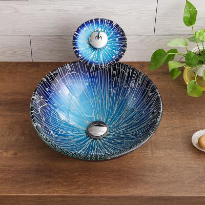 China Glass Fairy Crystal Vessel Sink Bathroom Vanity Art Wash Basin Avatar Round Tempered Hand Basin Face Basin Above AR Avatar Vessel Sink for sale