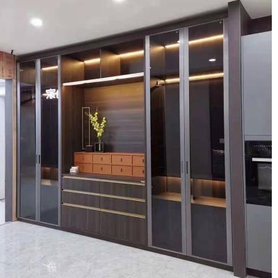 China New Design Luxury Glass Wardrobe Closet System Bed Modular Bed Room Cloths Almirah Aluminum Alloy Cabinet for sale