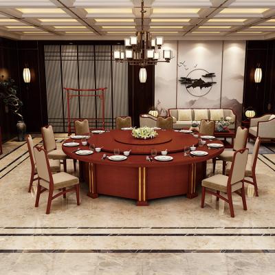 China Modern High End Round Automatic Revolving Dining Table Commercial Furniture For Hotel Hall Restaurant Banquet Event Red Walnut Top for sale