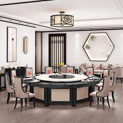 China Modern Commercial Furniture Large Space Wooden Dining Table 12 Chairs Automatic Rotating Remote Control Turntable Dinner Table for sale