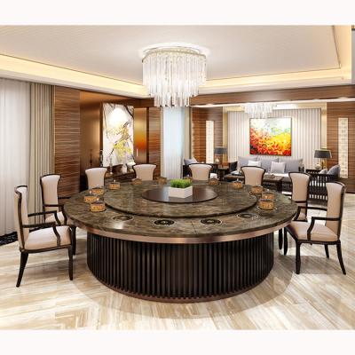 China Modern Luxury Large Size Round Pot Dining Table Hotel Hall Restaurant Banquet Luxury Marble Automatic Rotating Hot Chafing Dish Table for sale