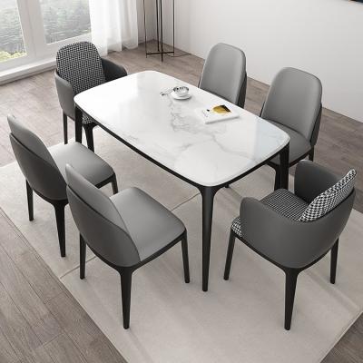 China Modern Dining Room Furniture Rectangle Porcelain Dining Table 6 Chairs Combination Set Carrara Marble Solid White Ash Wood Leg Top for sale