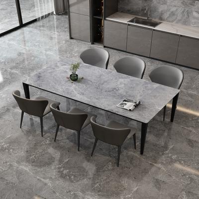 China (Size)Adjustable High End Rectangular Dining Table Set With Armani Gray Ceramic Tile Table Top Stainless Steel Frame for sale