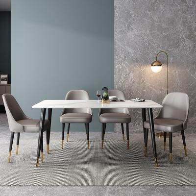 China Best Selling Modern EUROPE Rectangle Agglomerated Stone Dining Table Set Table Top White Ash Wood Frame Copper Solid Carrara Marble Cover for sale