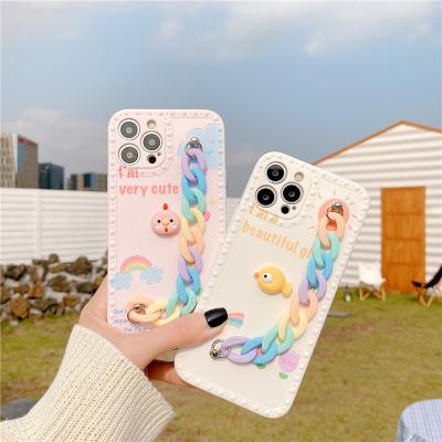 China New Luxury Shockproof Graffiti Pattern Strap Chain Wrist Strap Phone Case For iPhone 12 pro tpu 8 7 6 Max Cover for sale