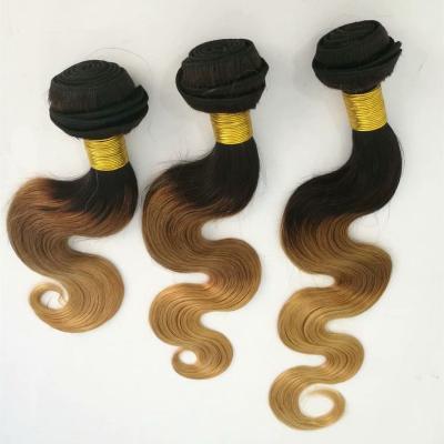 China Russian Remy Hair Extension Indian Indian Body Wave Ombre Silky Straight Weft Body Wave Hair Bundle #1/4/27 for sale