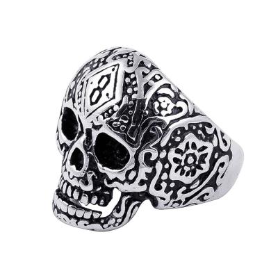 China Hot Selling Vintage Stainless Steel Ring Men's Personalized Skull Ring Carved Ghost Ring for sale