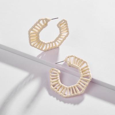 China Environmental protection natural pierced earrings combine segment dyed color Lafite weaving new women's earrings for sale