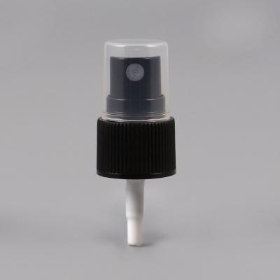 China Non Spill Top Mist Sprayer Black Ribbed Fine Neck Plastic Mist Spray Caps With Lid 20/410 for sale