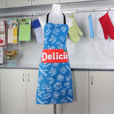 China Wholesale Reusable Cotton Blue Canvas Woven Apron Adjustable Apron Kitchen Printed Home Apron for sale