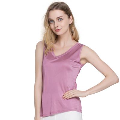 China QUICK DRY Summer Silk Tank Tops Women's V-Neck Sleeveless Bottom Shirt Camisole Slim Solid Color Knitted Silk Vest for sale